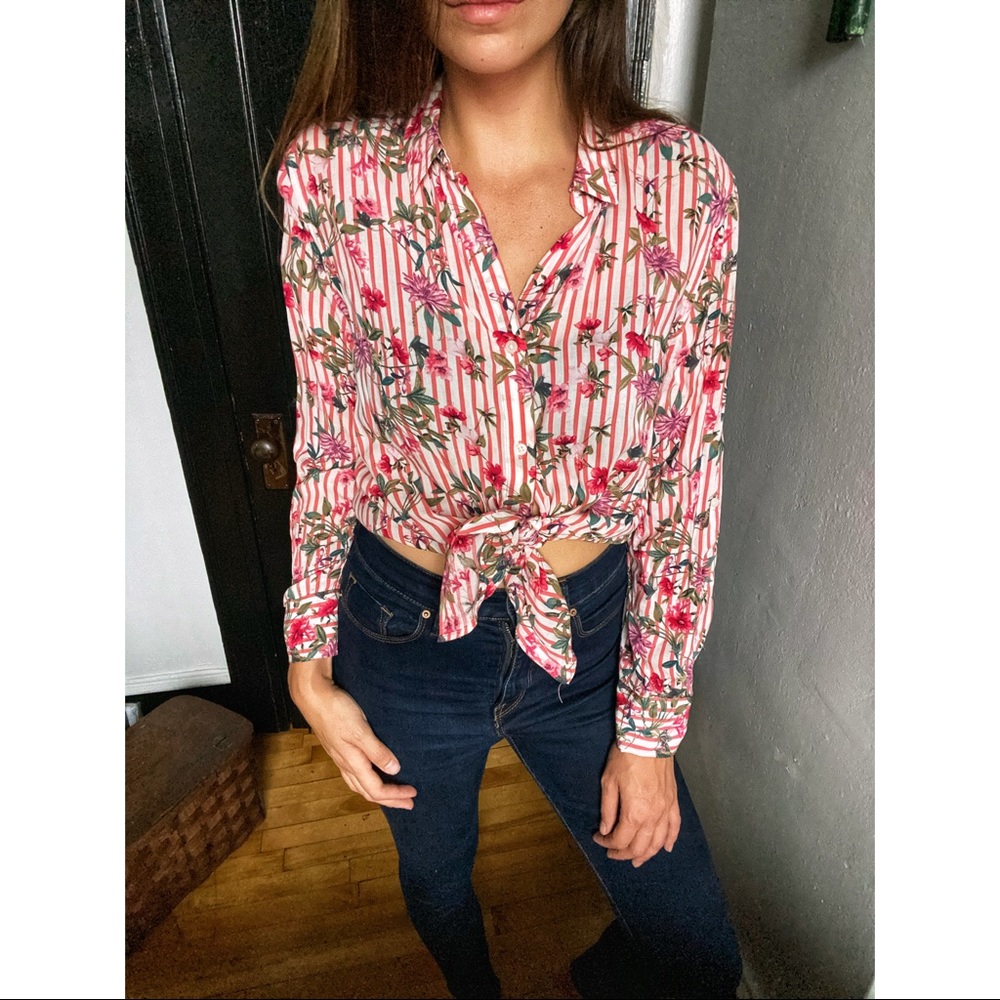 Bright patterned button up blouse